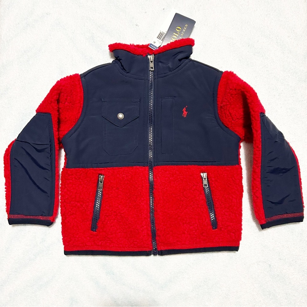 NEW $125 Polo Ralph Lauren Kids Baby Red Sherpa Nylon Zip Jacket Size 2/2T